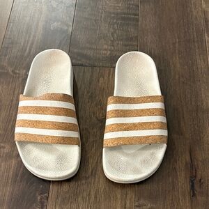adidas White and Tan Striped Sandals